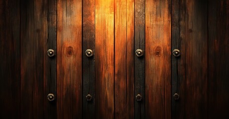 Obraz premium Aged wooden planks with metal accents, dramatic lighting, background texture