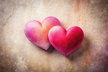 Obraz premium Abstract hearts, red and pink gradient, dance on a textured paper backdrop. Minimalist charm.