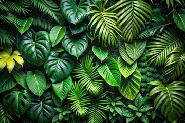 A decorative composition of dense, green tropical jungle plants, leaves, and vinesâ€”an isolated sample of rainforest foliage.