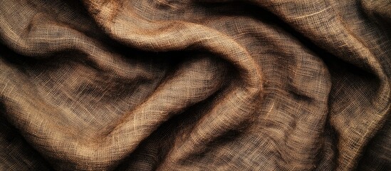 Fototapeta premium Brown aged fabric texture with subtle wrinkles and a soft sheen, showcasing light and dark brown tones, overlapping in gentle waves.