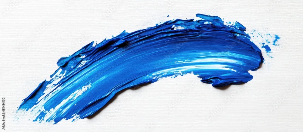 Aufkleber vivid blue acrylic brushstroke elegantly curves across a white canvas with smooth texture highlighti