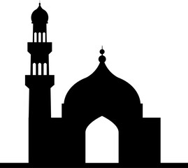 Mosque Silhouette: Islamic Architecture, Minaret, Crescent Moon Vector