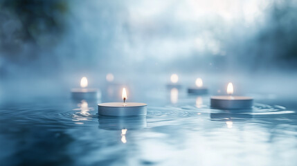 Fototapeta premium Candlelight Serenity: Floating Flames on Water
