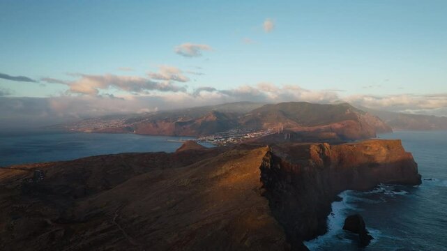 Beautiful sunrise at Ponta de S&atilde;o Louren&ccedil;o, Aerial Drone, Hiking Area, Madeira, Portugal