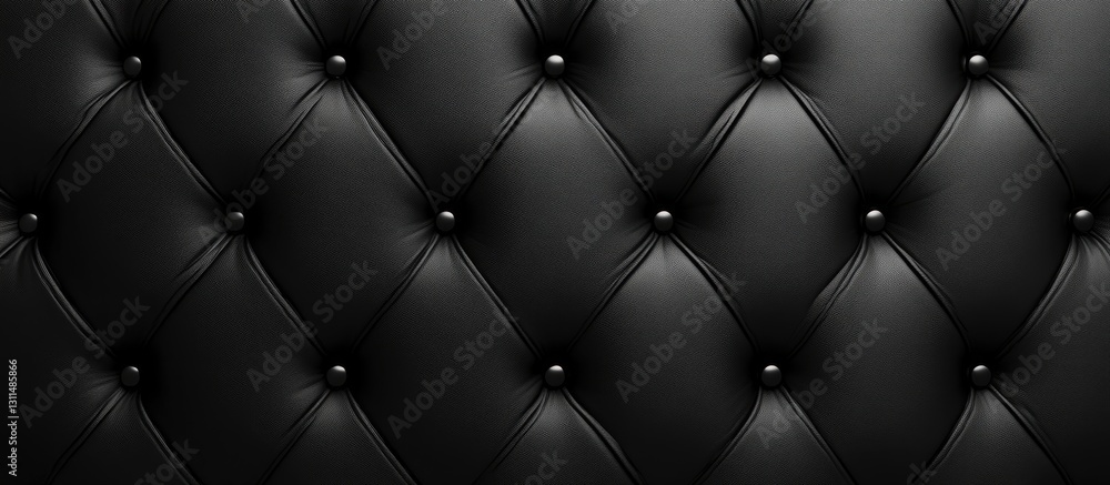 Poster Elegant black leather texture with tufted pattern and glossy buttons in a seamless design, perfect for backgrounds and stylish presentations.