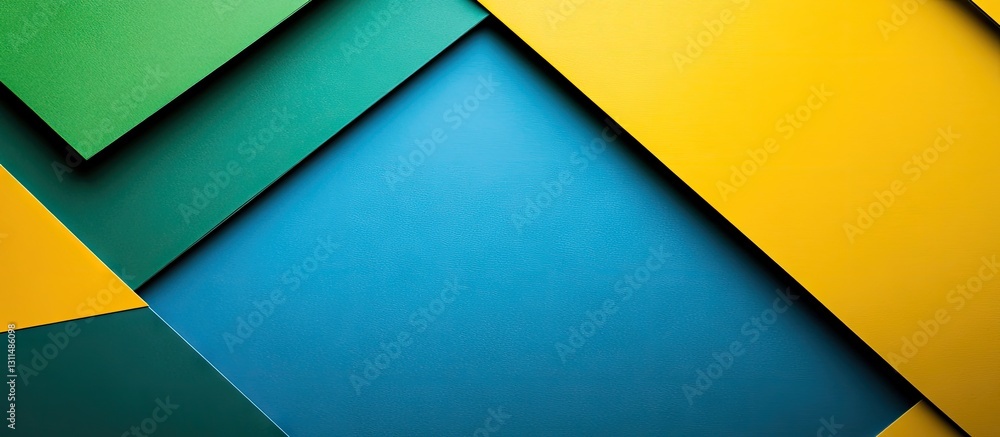 Leinwandbilder geometric layout of vibrant blue green and yellow paper segments forming a dynamic frame with ample 
