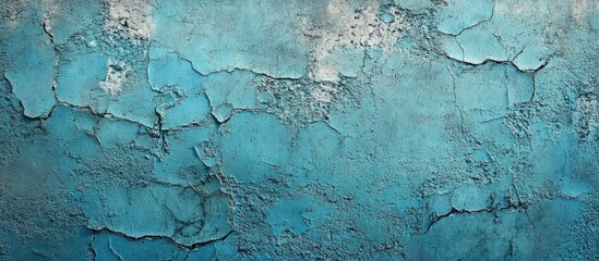 Obraz premium Cracked blue grunge wall texture with varying shades of teal and aqua featuring rough, weathered surfaces creating a vintage backdrop for design use