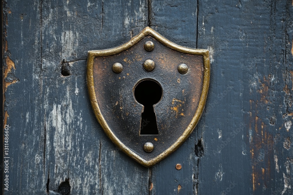 Poster security with a shield and keyhole.