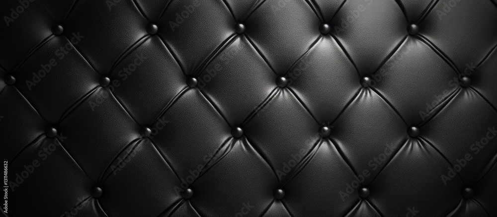 Poster black tufted leather texture background featuring deep black hues with raised buttons arranged in an