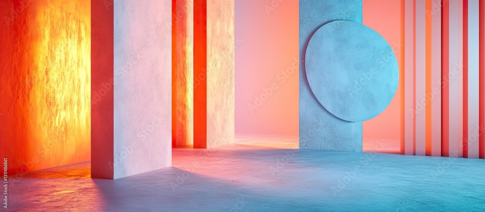 Poster contemporary studio backdrop featuring turquoise and coral colors with geometric textures including 