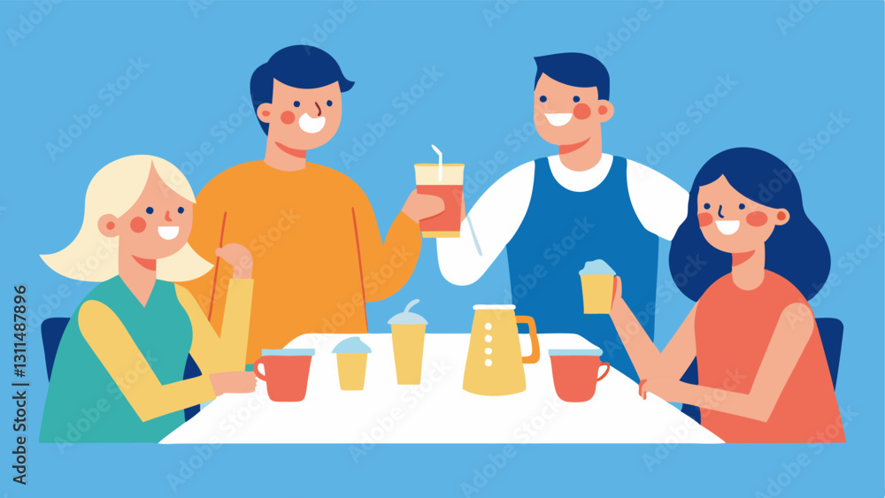 Aufkleber tilted angle of a family gathering this illustration portrays a family gathering seen from a diagona