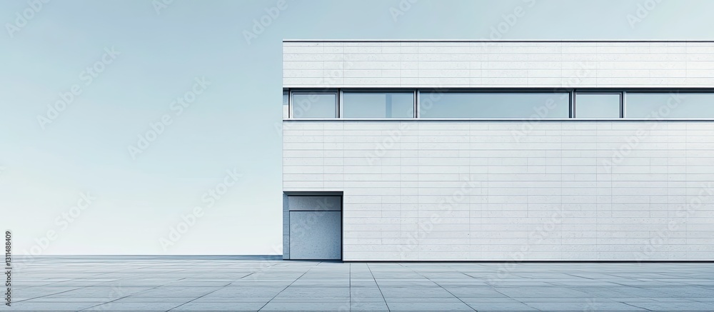 Fototapete minimalist modern architecture featuring a light gray wall with a large window and door, set against