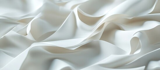 Obraz premium Elegant flowing white silk fabric, softly wrinkled with smooth texture, in close-up view, providing ample soft background space for text or images.