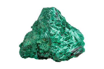 Plisoviy, plush, satin malachite mineral stone on a white background close-up.