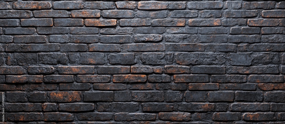 Poster textured black brick wall background with weathered accents providing ample empty space for product 