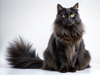 Obraz premium Serene Longhair Black Cat Panoramic Studio Shot - Peaceful Pet Portrait