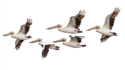 Obraz premium Generic Group Pelicans Scene Lagoon Coastal Over Flying