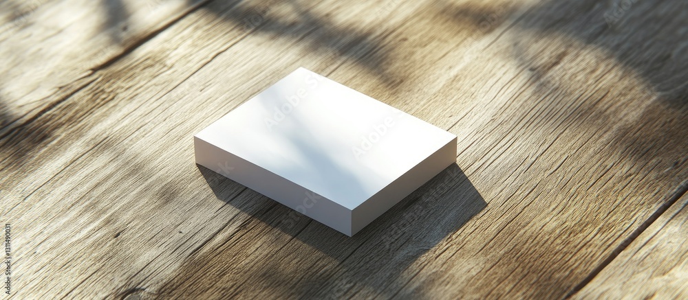 Poster Blank business card resting on a rustic wooden surface with soft shadows and natural textures highlighting a minimalist design.