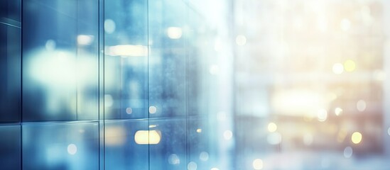 Modern abstract business background featuring a soft focus of glass windows in blue and warm sunlight illuminating the scene from the right.