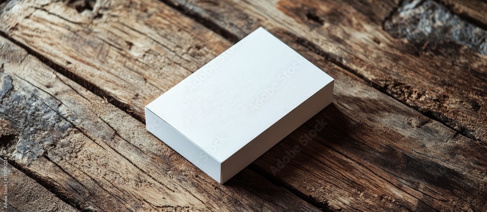Aufkleber minimalist business card resting on a rustic wooden surface with textured brown tones and a natural 