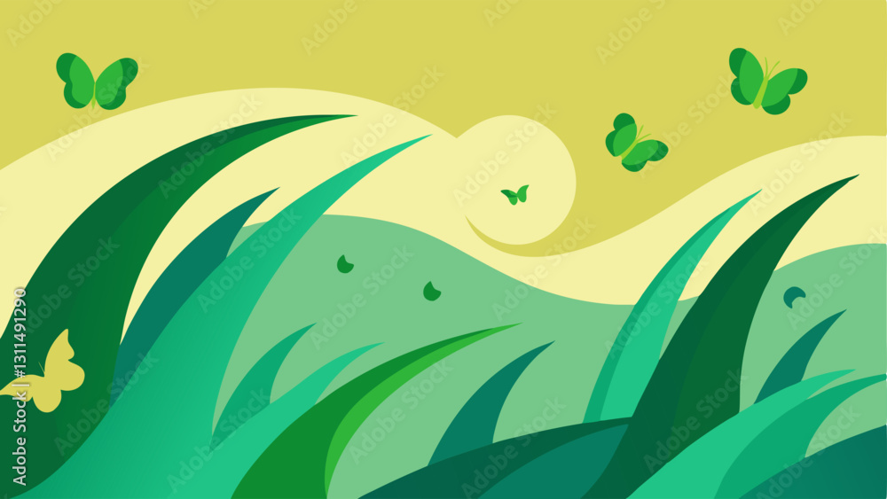 Aufkleber tidal grass this illustration depicts a dynamic ocean of grass with waves cascading and forming cres