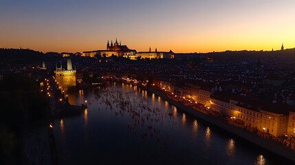 Naklejka premium Prague Sunset River Boats
