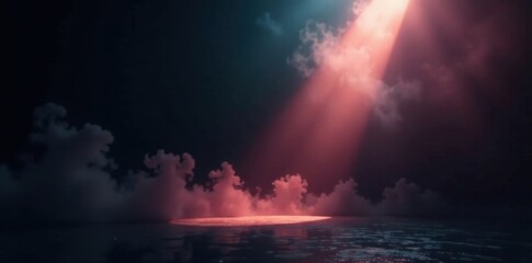 Obraz premium Single spotlight cutting through thick black smoke , element, spotlight, abstract