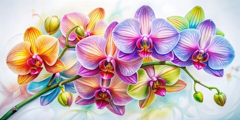 Delicate orchid, rendered in alcohol markers, graces a pristine white background; an elegant addition to any botanical collection.