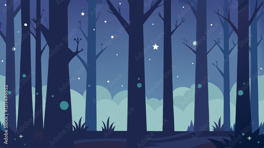 Aufkleber whimsical starry grove a serene forest scene featuring tall slender trees with branches adorned with