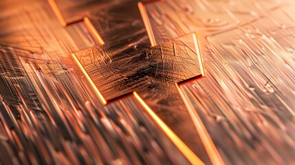 A abstract design of a copper lightning bolt on a copper background.