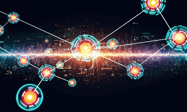 Abstract Digital Network Connection Glowing Nodes and Lines on Dark Backgrounds  and Design