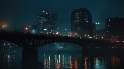 Fototapeta premium Downtown Minneapolis: Night Cityscape with River and Urban Architecture