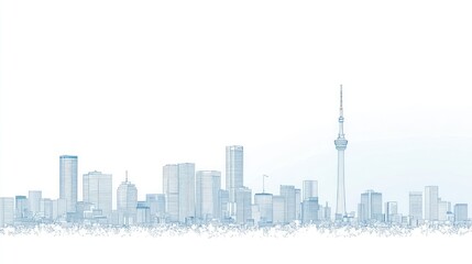Obraz premium Skyline cityscape sketch, urban development, modern architecture, clear sky background, ideal for website header