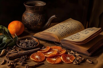 Fototapeta premium The Significance of Dried Tangerine Peel and Herbs in Traditional Chinese Healing