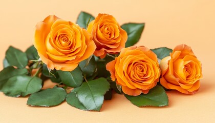 Obraz premium Vibrant Bouquet of Orange Roses on Yellow Backdrop, Festive Floral Arrangement, Copy Space.