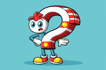 Fototapeta premium A playful cartoon character stands next to a large question mark, inviting curiosity and engagement, Questions Customizable Cartoon Illustration