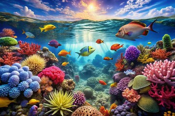 Serene Underwater Paradise: Vibrant Coral Reef with Exotic Fish