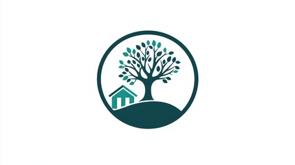 Obraz premium Abstract logo, tree, house, nature, simple design, eco friendly, community, symbol