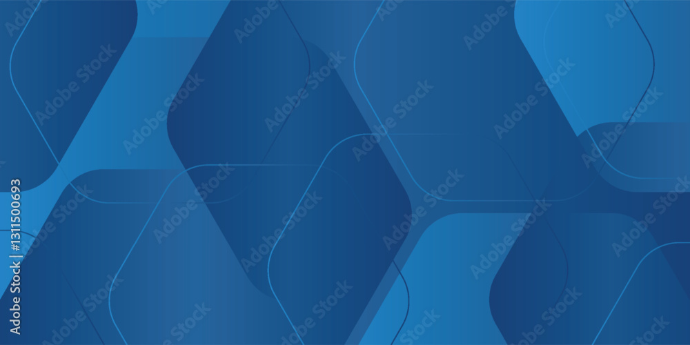 Poster modern abstract blue background with glowing geometric lines. blue gradient hexagon shape design. ve