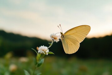 Delicate butterfly perched on flower, showcasing vibrant yellow