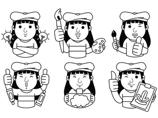Obraz premium man artist cartoon character line art 