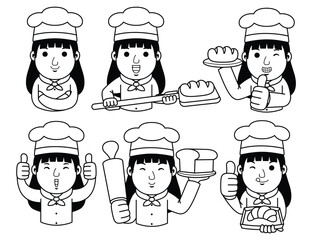 woman baker cartoon character line art