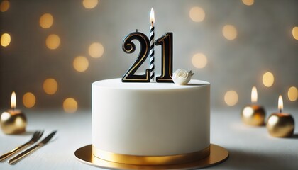 Elegant White 21st Birthday Cake with Candle