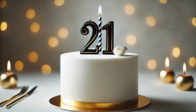 Elegant White 21st Birthday Cake with Candle - Powered by Adobe