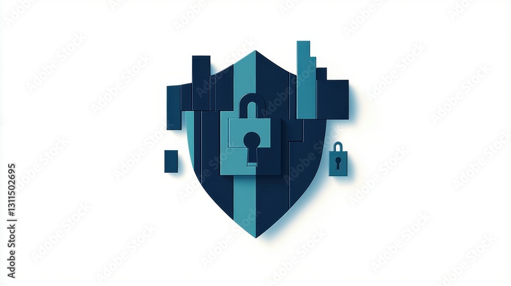 Poster cybersecurity shield digital realm iconography secure environment data protection concept
