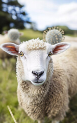 Fototapeta premium Sheep affected by virus grazing in the field Generative AI