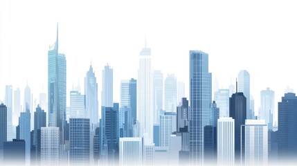 Fototapeta premium Cityscape skyline, urban development, modern buildings, clear sky background, website banner