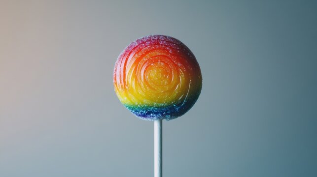 Rainbow lobok on a stick displayed outdoors with vibrant colors and a natural background