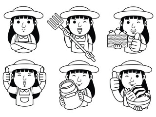Obraz premium woman farmer cartoon character line art