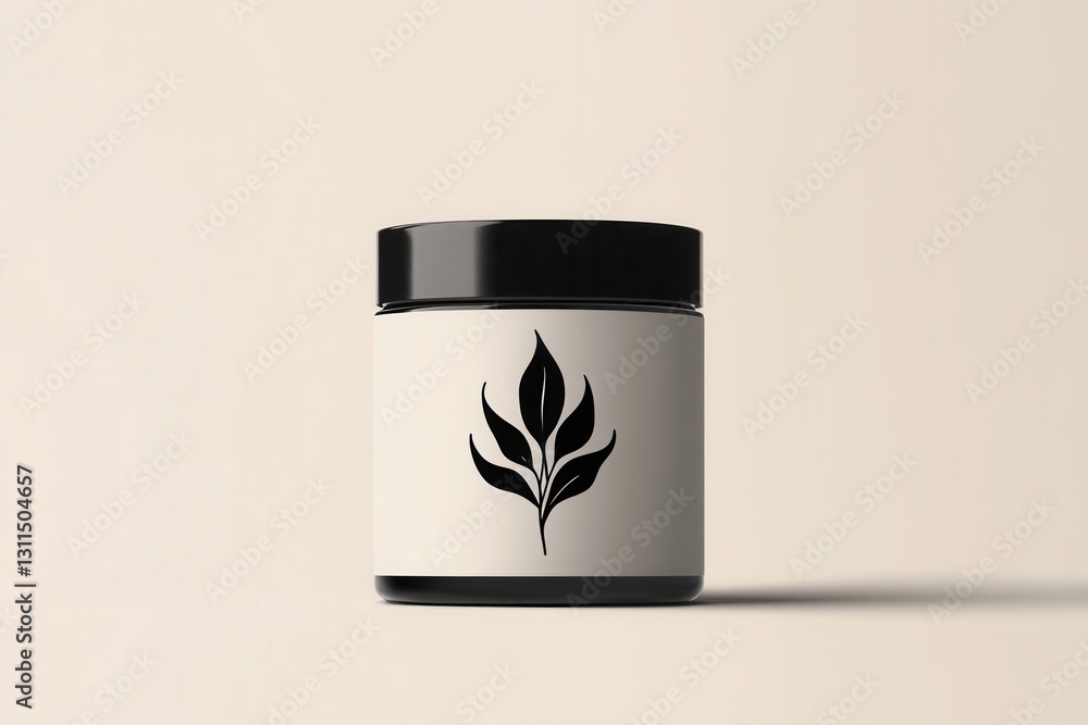 Poster Elegant minimalist spice jar with black and white design showcasing sophisticated herbal branding in a modern setting
